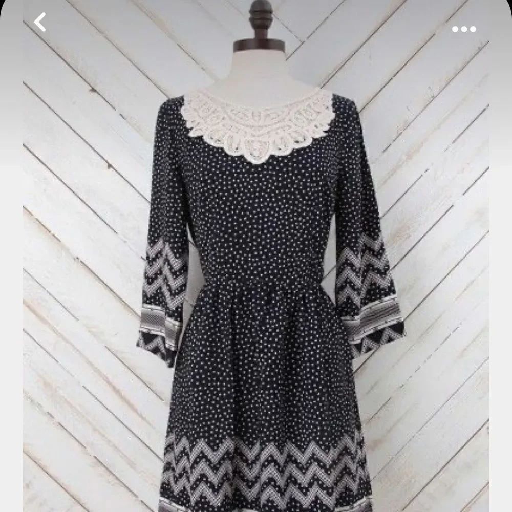 Altar’d State Black and Off-White Polka Dot Chevron Dress Size Large
